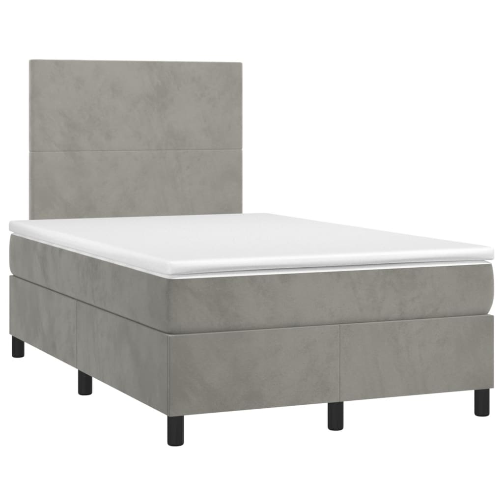 vidaXL Κρεβάτι Boxspring με Στρώμα Ανοιχτό Γκρι 120x190 εκ. Βελούδινο
