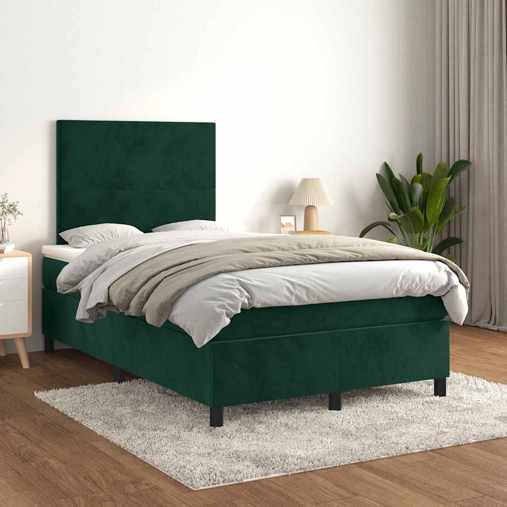 vidaXL Κρεβάτι Boxspring με Στρώμα Σκούρο Πράσινο 120x190εκ. Βελούδινο