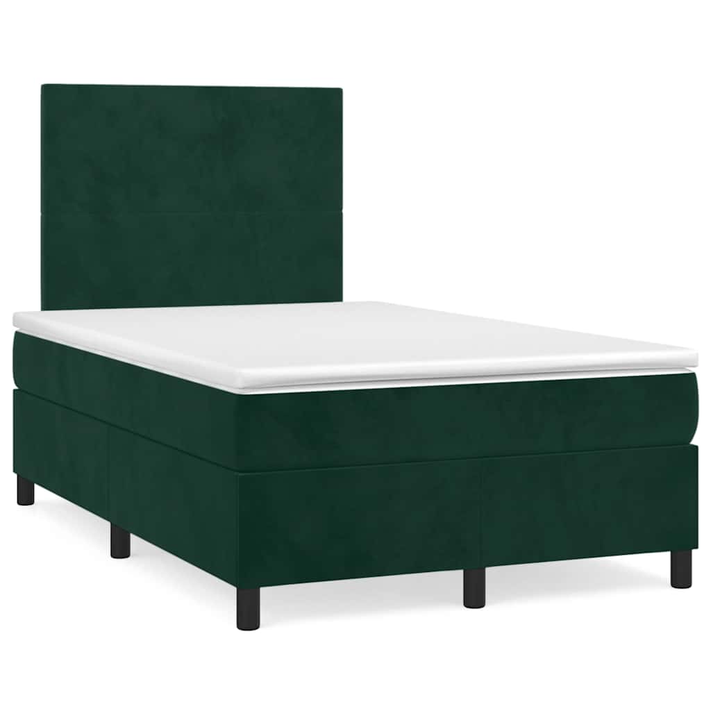vidaXL Κρεβάτι Boxspring με Στρώμα Σκούρο Πράσινο 120x190εκ. Βελούδινο