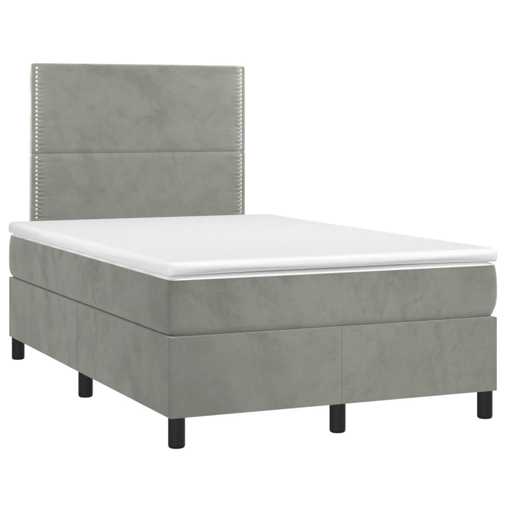 vidaXL Κρεβάτι Boxspring με Στρώμα Ανοιχτό Γκρι 120x190 εκ. Βελούδινο