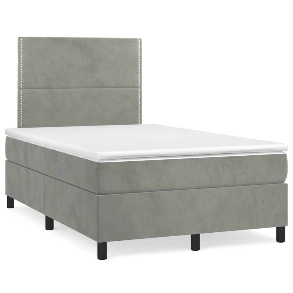 vidaXL Κρεβάτι Boxspring με Στρώμα Ανοιχτό Γκρι 120x190 εκ. Βελούδινο