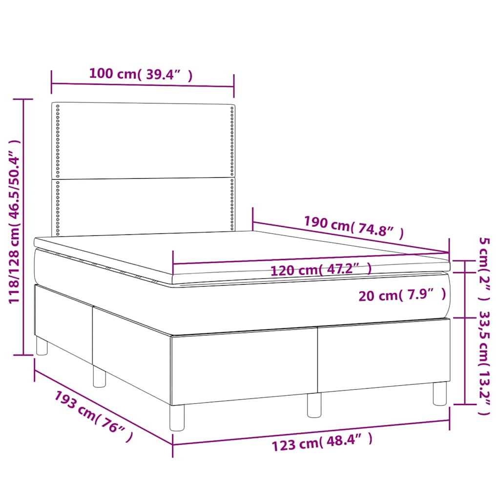 vidaXL Κρεβάτι Boxspring με Στρώμα Σκούρο Πράσινο 120x190εκ. Βελούδινο