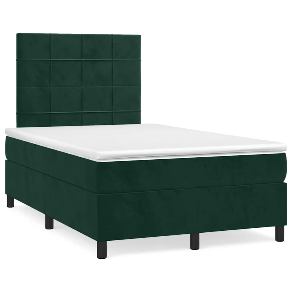vidaXL Κρεβάτι Boxspring με Στρώμα Σκούρο Πράσινο 120x190εκ. Βελούδινο