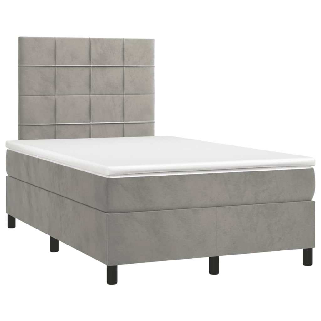 vidaXL Κρεβάτι Boxspring με Στρώμα Ανοιχτό Γκρι 120x190 εκ. Βελούδινο