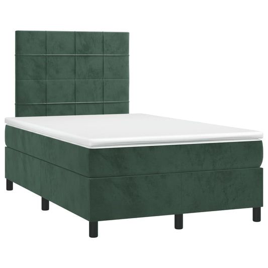 vidaXL Κρεβάτι Boxspring με Στρώμα Σκούρο Πράσινο 120x190εκ. Βελούδινο