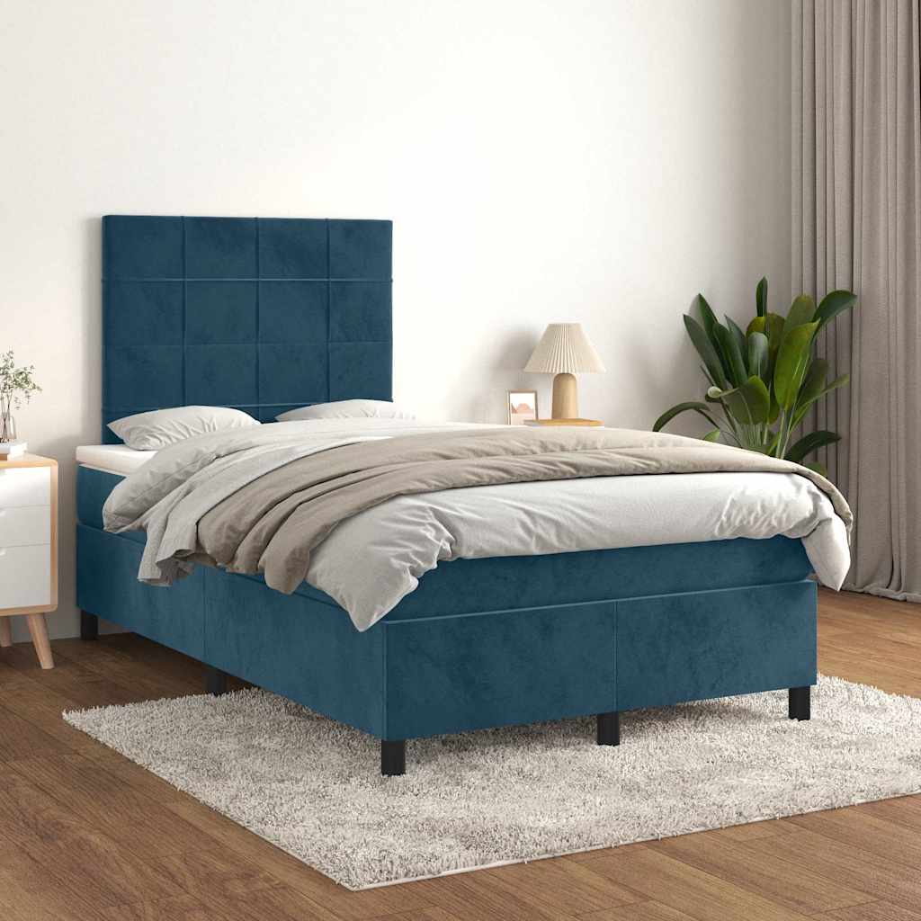 vidaXL Κρεβάτι Boxspring με Στρώμα Σκούρο Μπλε 120x190 εκ. Βελούδινο