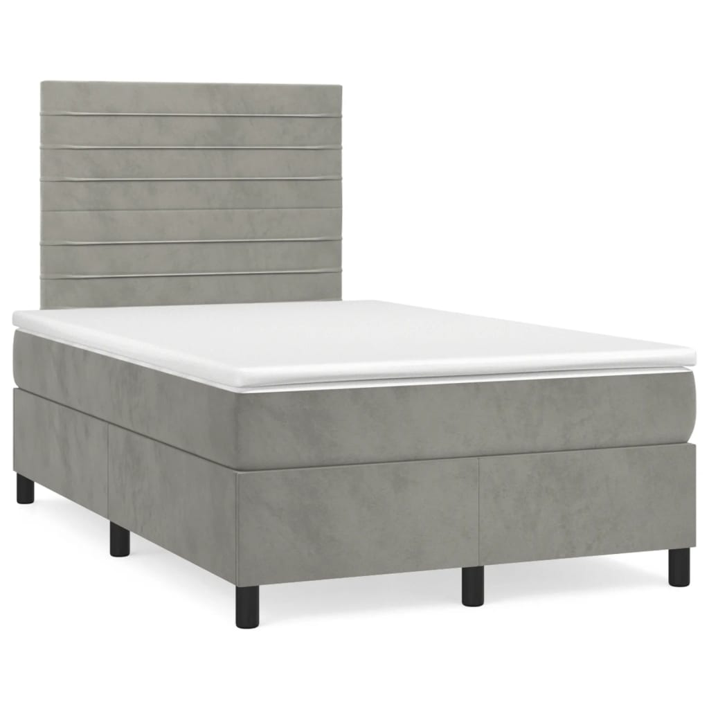 vidaXL Κρεβάτι Boxspring με Στρώμα Ανοιχτό Γκρι 120x190 εκ. Βελούδινο