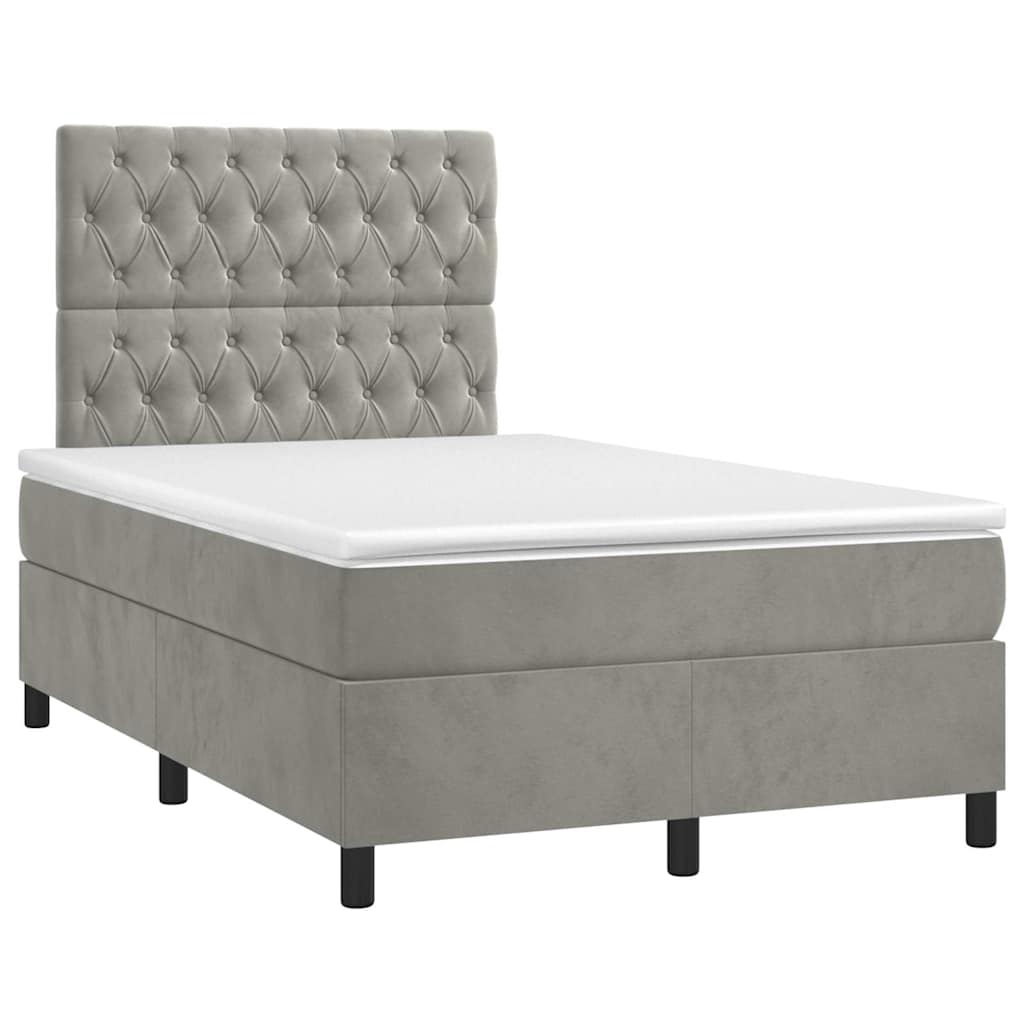 vidaXL Κρεβάτι Boxspring με Στρώμα Ανοιχτό Γκρι 120x190 εκ. Βελούδινο