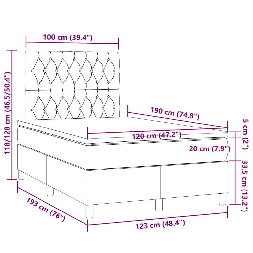 vidaXL Κρεβάτι Boxspring με Στρώμα Ανοιχτό Γκρι 120x190 εκ. Βελούδινο