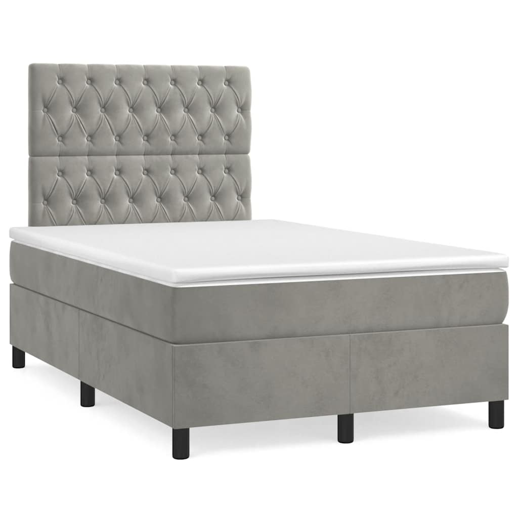 vidaXL Κρεβάτι Boxspring με Στρώμα Ανοιχτό Γκρι 120x190 εκ. Βελούδινο