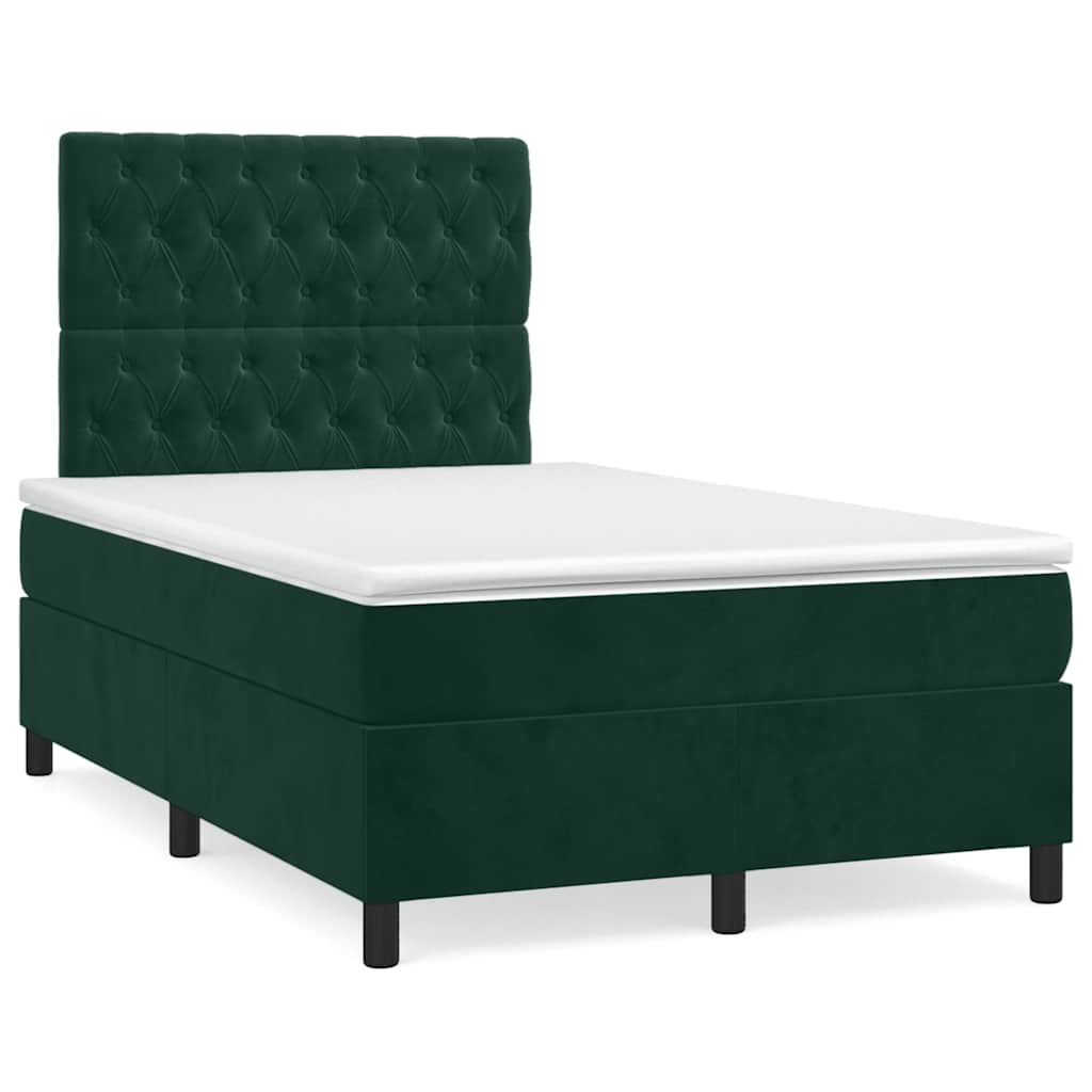 vidaXL Κρεβάτι Boxspring με Στρώμα Σκούρο Πράσινο 120x190εκ. Βελούδινο