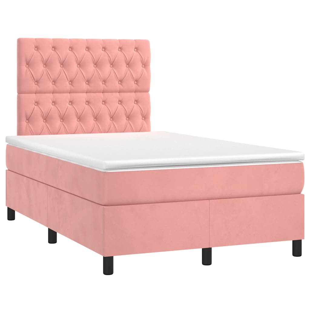 vidaXL Κρεβάτι Boxspring με Στρώμα Ροζ 120x190 εκ. Βελούδινο
