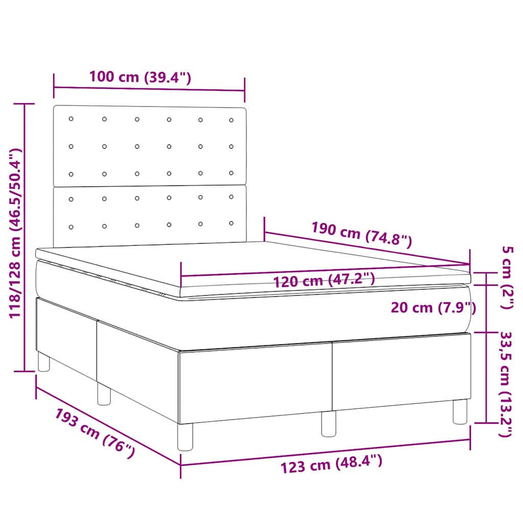vidaXL Κρεβάτι Boxspring με Στρώμα Ανοιχτό Γκρι 120x190 εκ. Βελούδινο