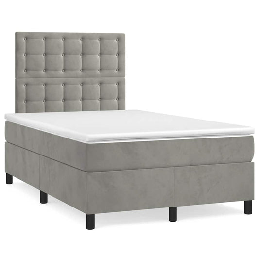 vidaXL Κρεβάτι Boxspring με Στρώμα Ανοιχτό Γκρι 120x190 εκ. Βελούδινο