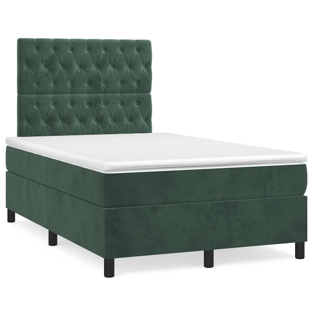 vidaXL Κρεβάτι Boxspring με Στρώμα Σκούρο Πράσινο 120x190εκ. Βελούδινο
