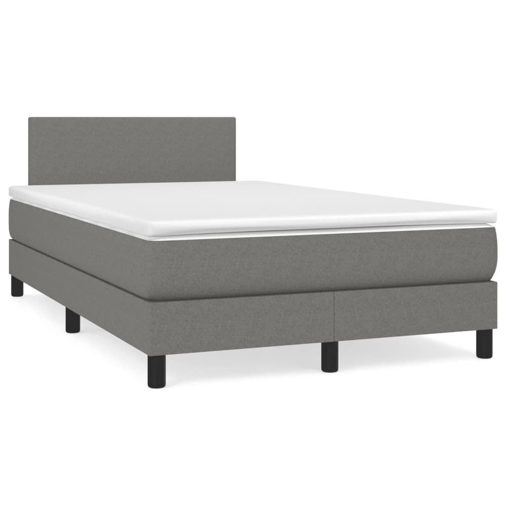 vidaXL Κρεβάτι Boxspring με Στρώμα & LED Σκ.Γκρι 120x190εκ. Υφασμάτινο