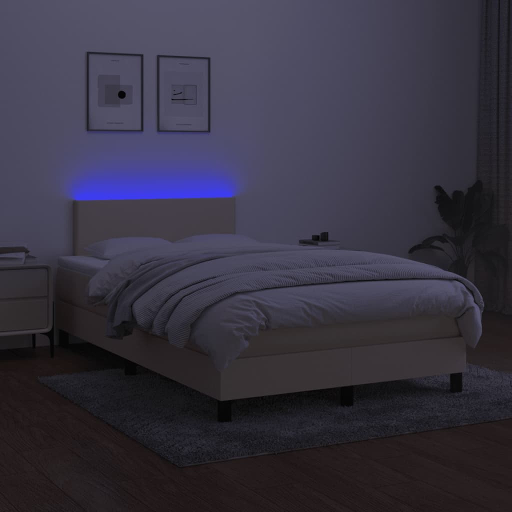 vidaXL Κρεβάτι Boxspring με Στρώμα & LED Κρεμ 120x190 εκ. Υφασμάτινο