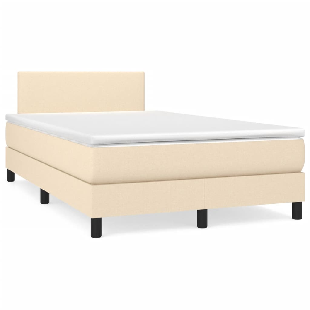 vidaXL Κρεβάτι Boxspring με Στρώμα & LED Κρεμ 120x190 εκ. Υφασμάτινο