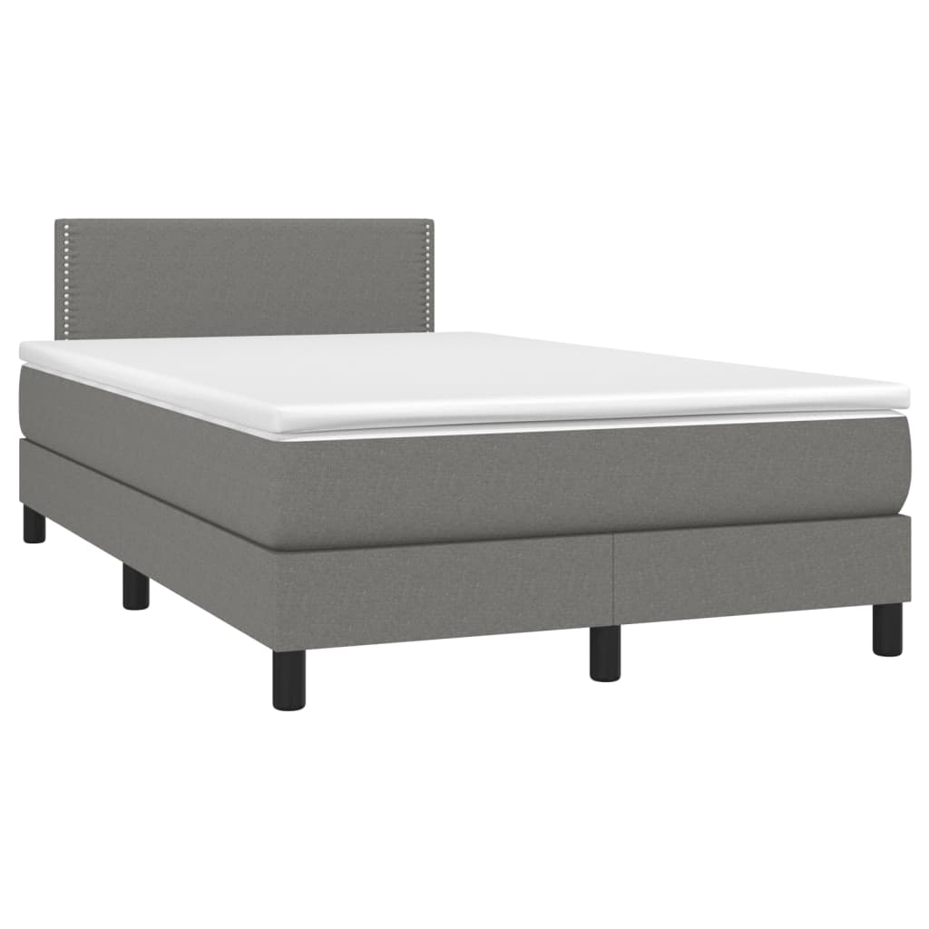 vidaXL Κρεβάτι Boxspring με Στρώμα & LED Σκ.Γκρι 120x190εκ. Υφασμάτινο