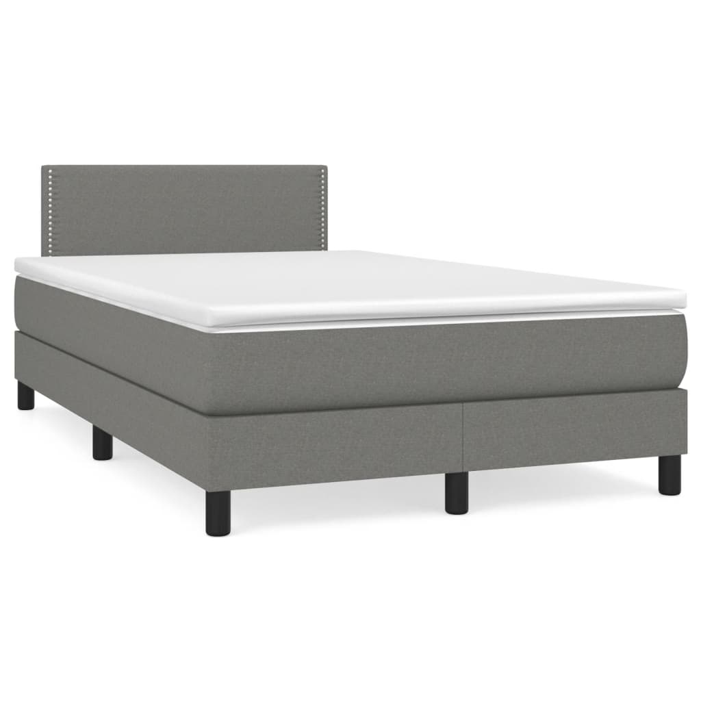 vidaXL Κρεβάτι Boxspring με Στρώμα & LED Σκ.Γκρι 120x190εκ. Υφασμάτινο