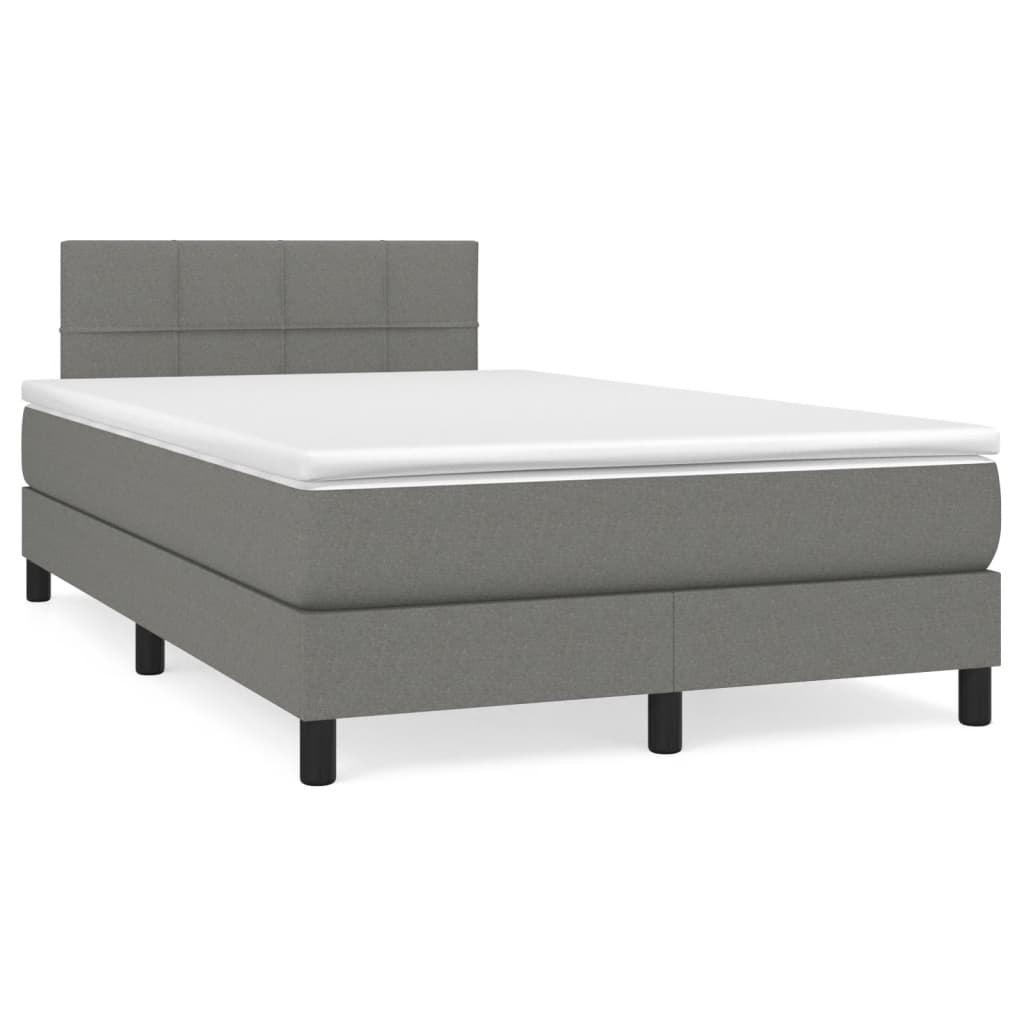 vidaXL Κρεβάτι Boxspring με Στρώμα & LED Σκ.Γκρι 120x190εκ. Υφασμάτινο