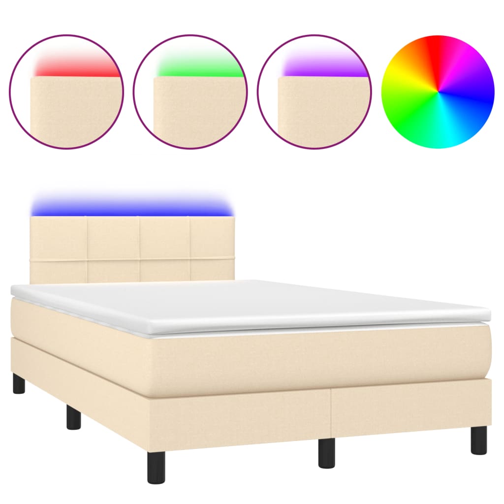 vidaXL Κρεβάτι Boxspring με Στρώμα & LED Κρεμ 120x190 εκ. Υφασμάτινο