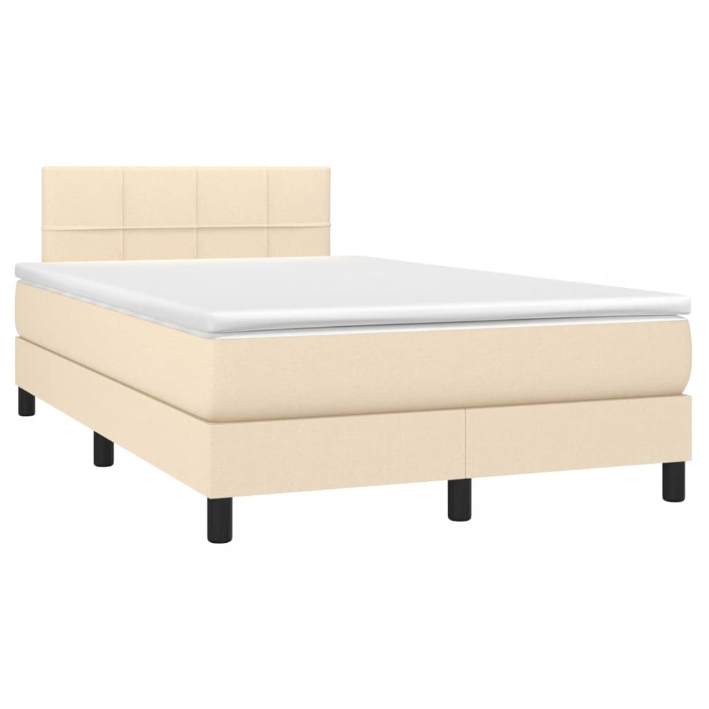 vidaXL Κρεβάτι Boxspring με Στρώμα & LED Κρεμ 120x190 εκ. Υφασμάτινο