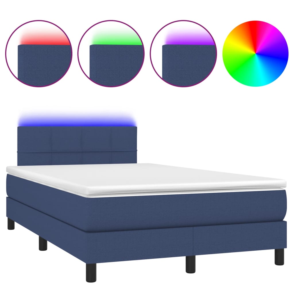 vidaXL Κρεβάτι Boxspring με Στρώμα & LED Μπλε 120x190εκ. Υφασμάτινο