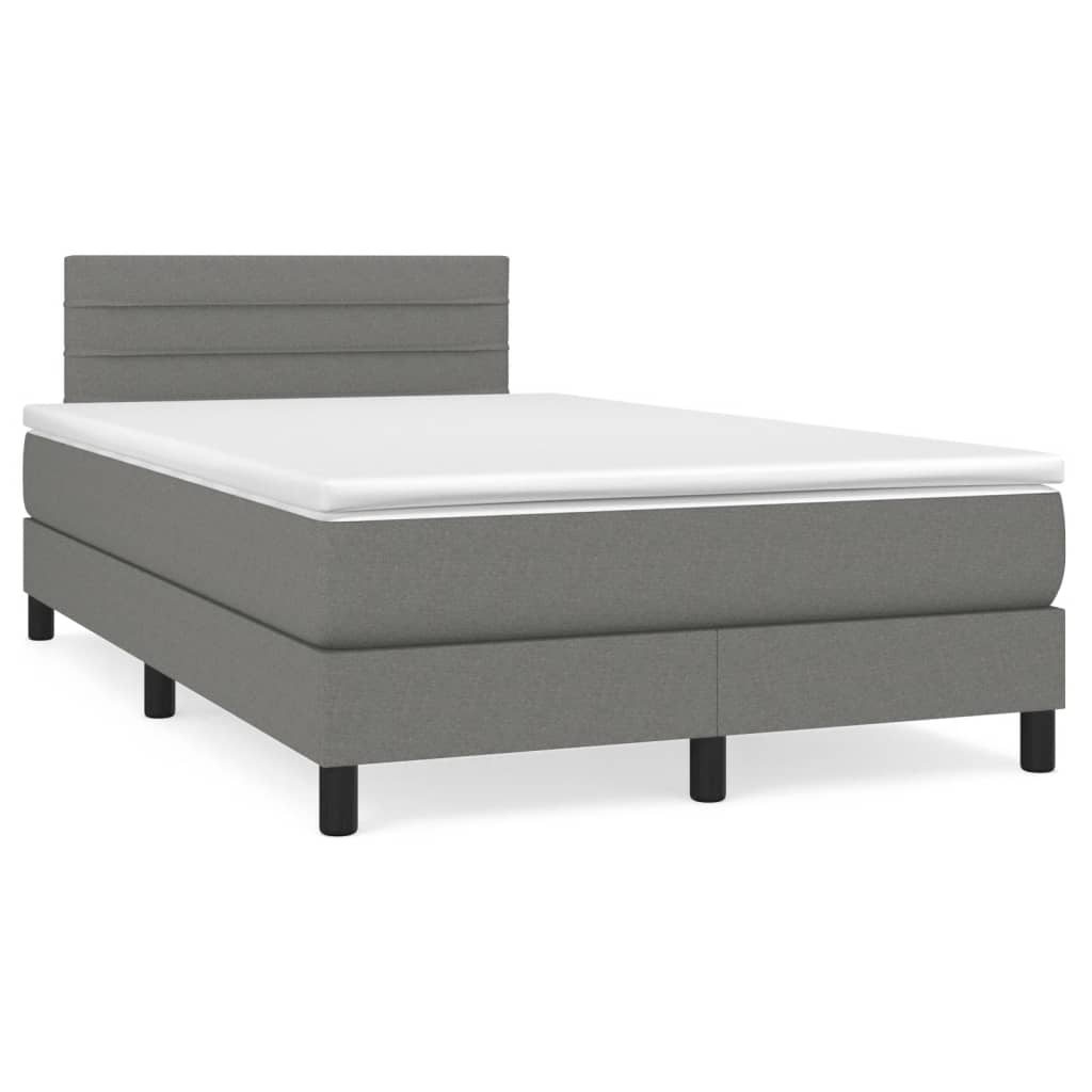 vidaXL Κρεβάτι Boxspring με Στρώμα & LED Σκ.Γκρι 120x190εκ. Υφασμάτινο