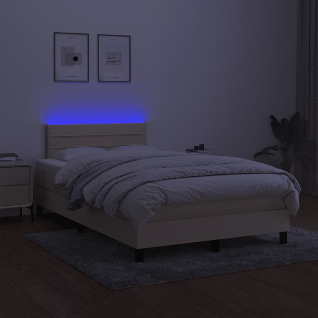 vidaXL Κρεβάτι Boxspring με Στρώμα & LED Κρεμ 120x190 εκ. Υφασμάτινο