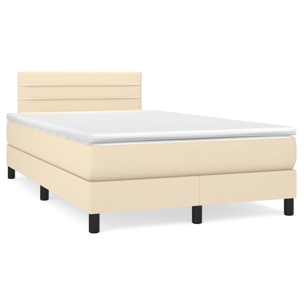 vidaXL Κρεβάτι Boxspring με Στρώμα & LED Κρεμ 120x190 εκ. Υφασμάτινο