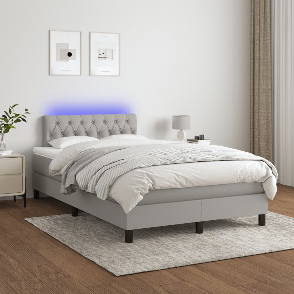 vidaXL Κρεβάτι Boxspring με Στρώμα & LED Αν.Γκρι 120x190εκ. Υφασμάτινο
