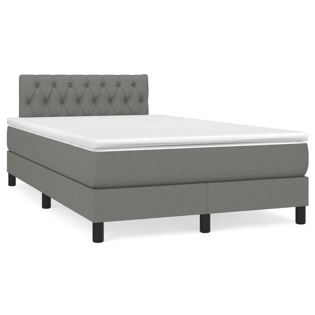 vidaXL Κρεβάτι Boxspring με Στρώμα & LED Σκ.Γκρι 120x190εκ. Υφασμάτινο