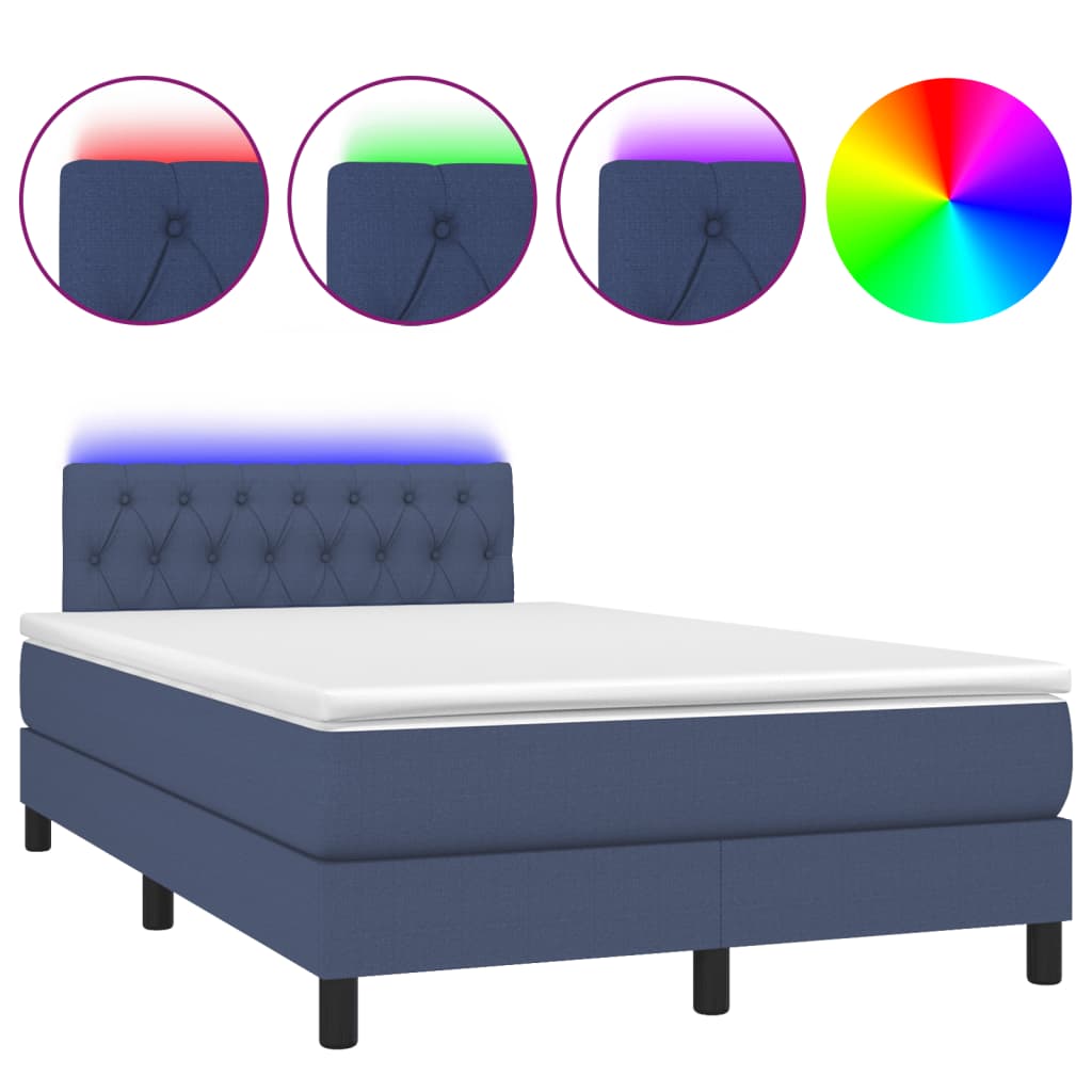 vidaXL Κρεβάτι Boxspring με Στρώμα & LED Μπλε 120x190εκ. Υφασμάτινο