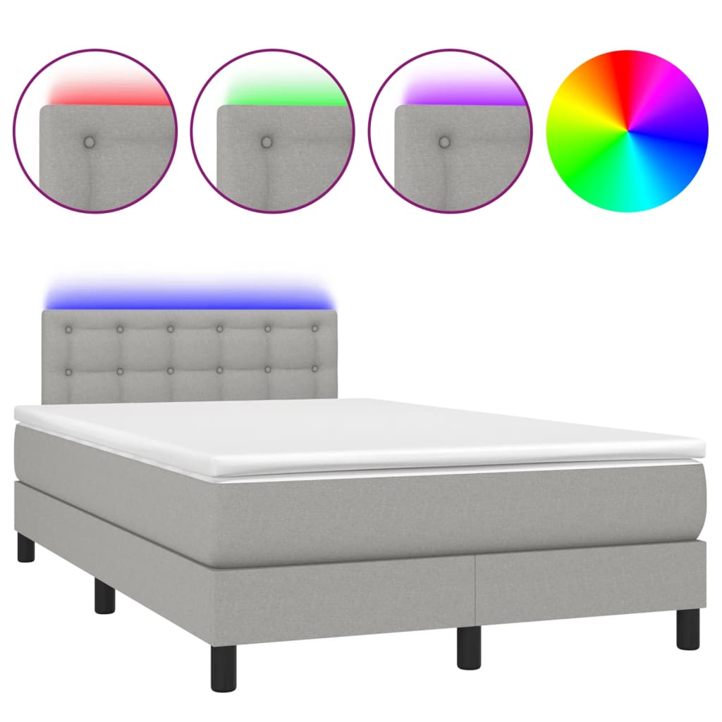 vidaXL Κρεβάτι Boxspring με Στρώμα & LED Αν.Γκρι 120x190εκ. Υφασμάτινο
