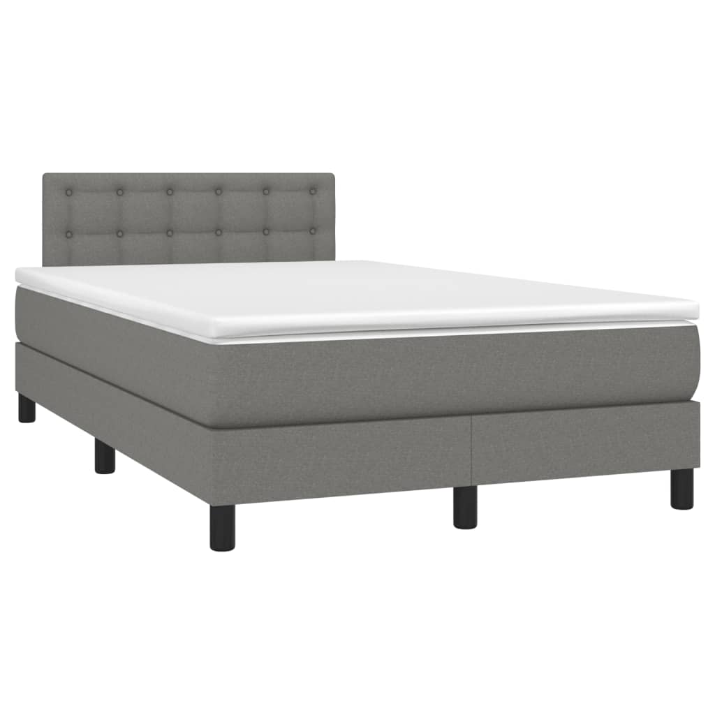 vidaXL Κρεβάτι Boxspring με Στρώμα & LED Σκ.Γκρι 120x190εκ. Υφασμάτινο