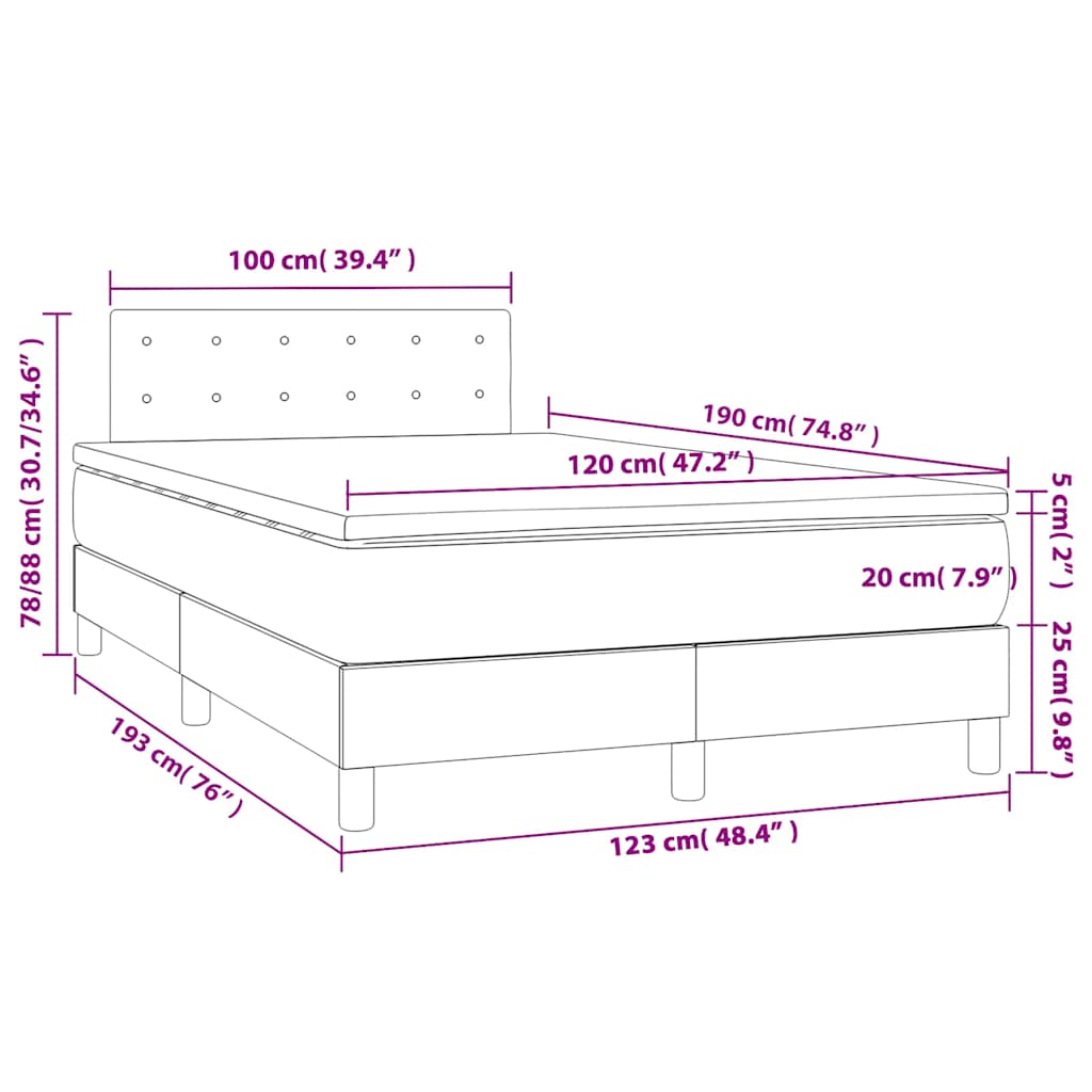 vidaXL Κρεβάτι Boxspring με Στρώμα & LED Μαύρο 120x190 εκ. Υφασμάτινο