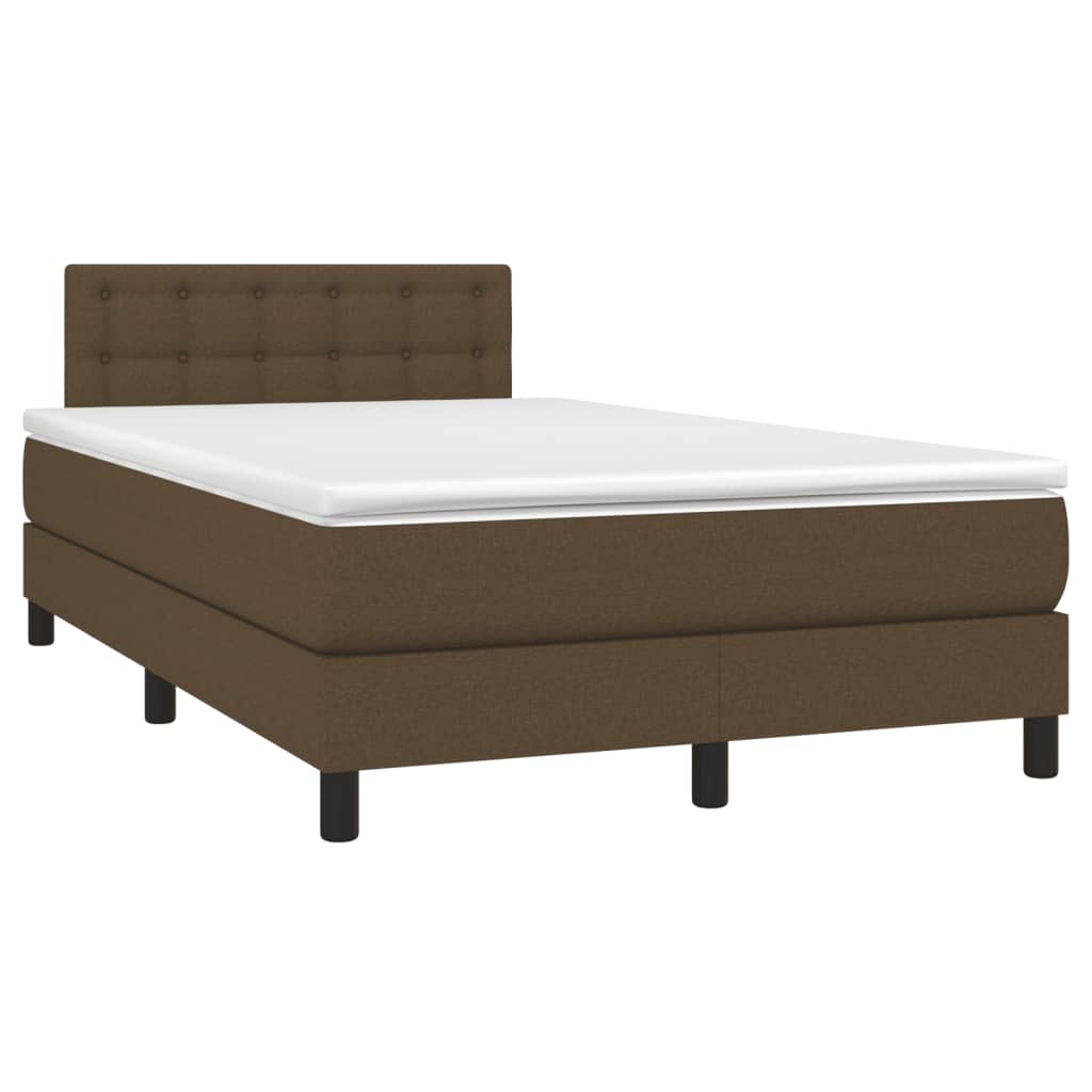 vidaXL Κρεβάτι Boxspring με Στρώμα & LED Σκ.Καφέ 120x190εκ. Υφασμάτινο