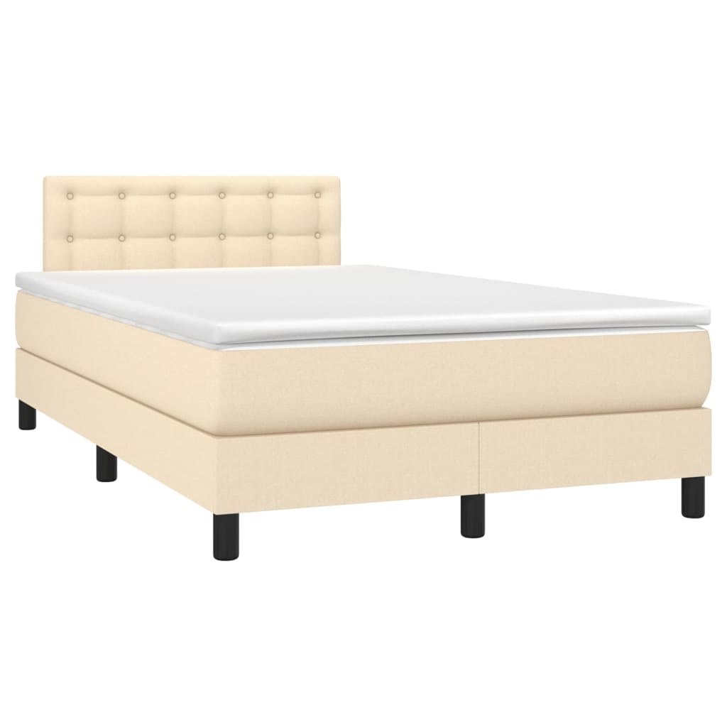 vidaXL Κρεβάτι Boxspring με Στρώμα & LED Κρεμ 120x190 εκ. Υφασμάτινο