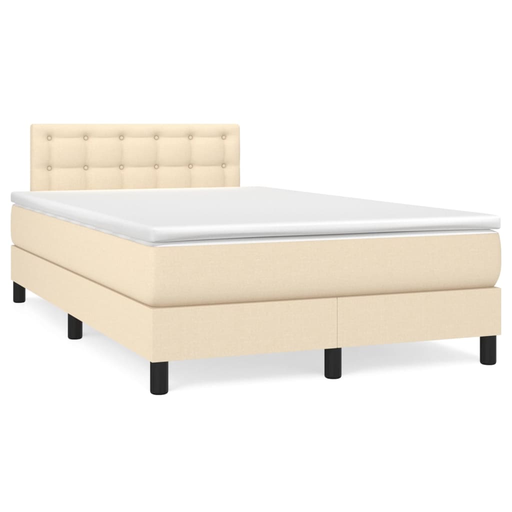 vidaXL Κρεβάτι Boxspring με Στρώμα & LED Κρεμ 120x190 εκ. Υφασμάτινο