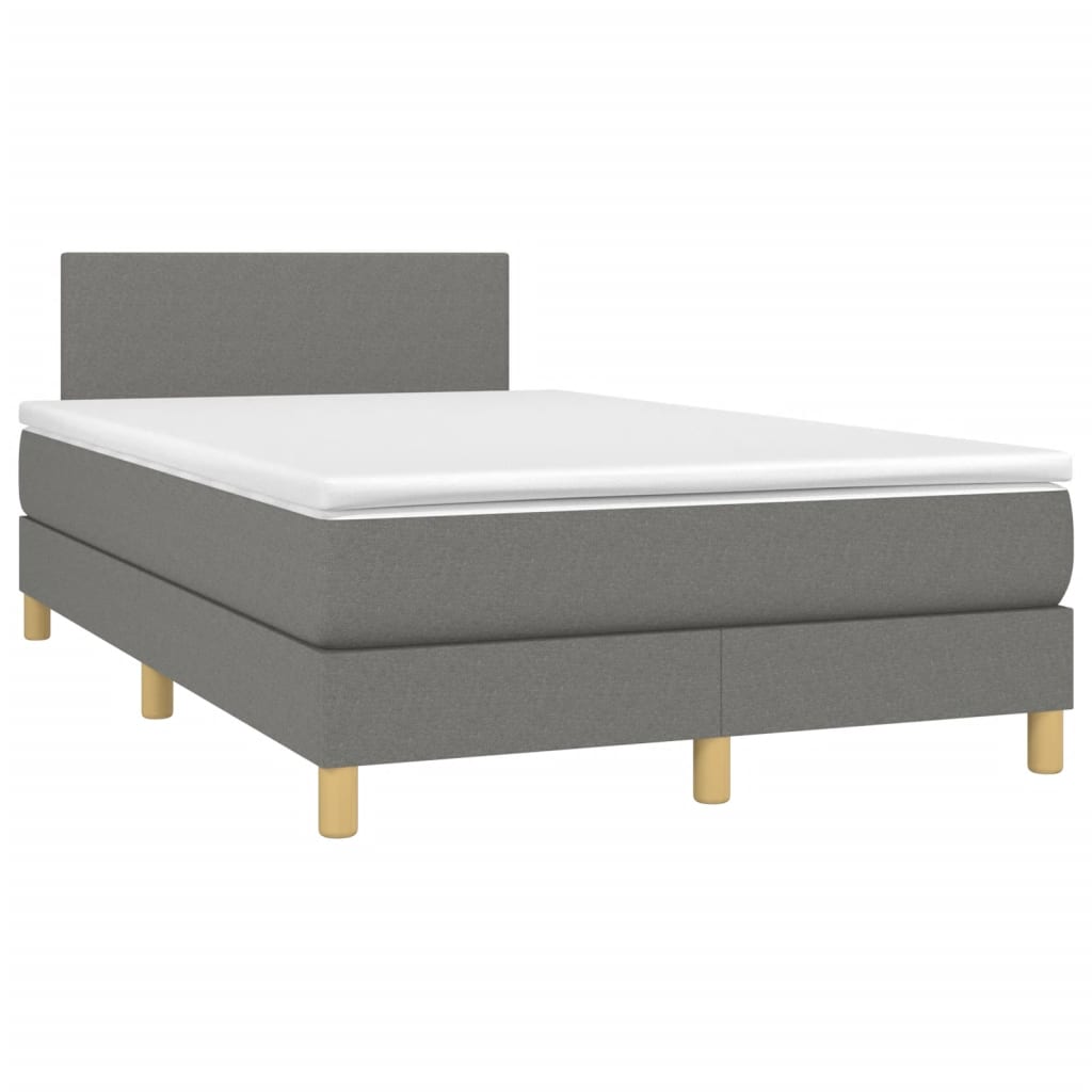 vidaXL Κρεβάτι Boxspring με Στρώμα & LED Σκ.Γκρι 120x190εκ. Υφασμάτινο