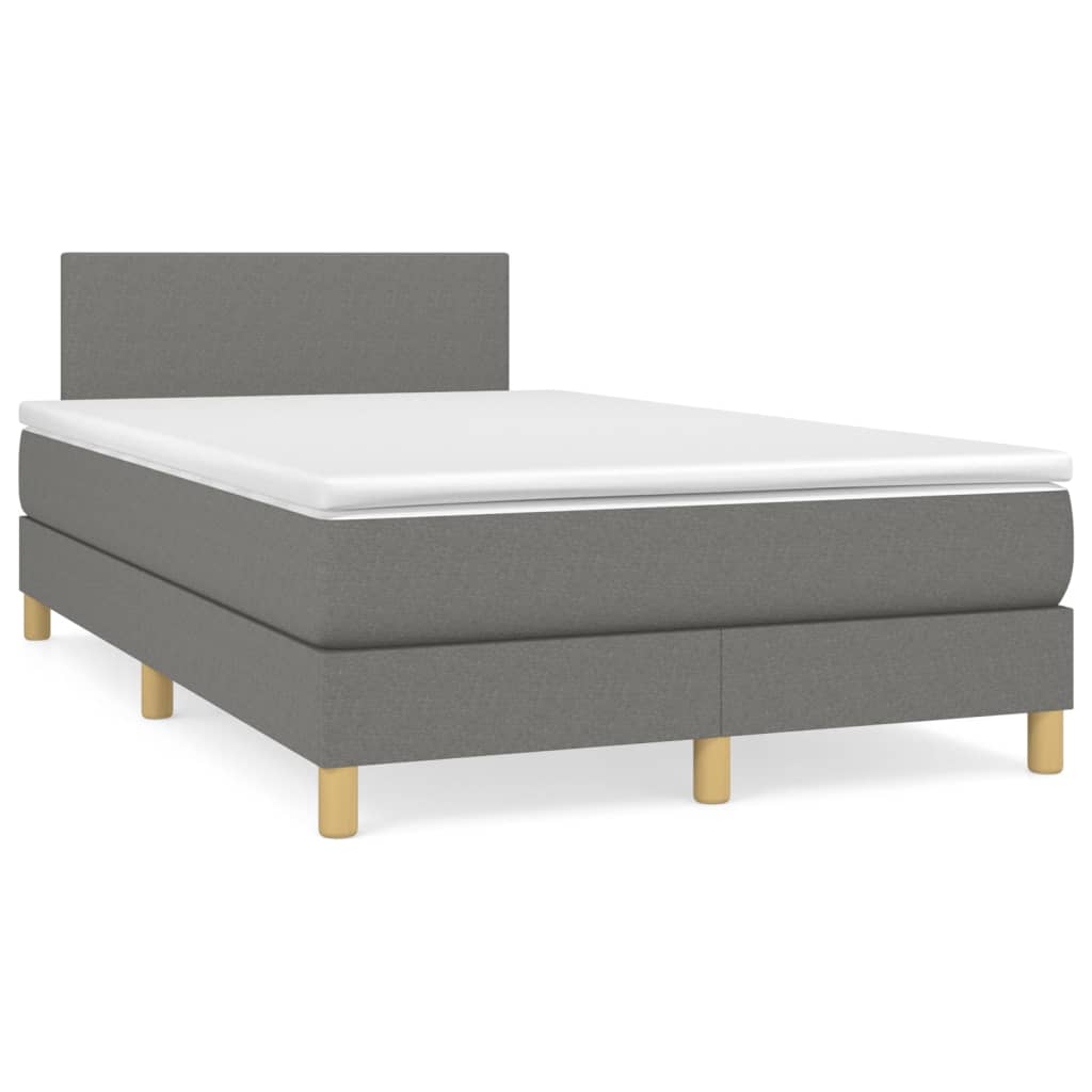vidaXL Κρεβάτι Boxspring με Στρώμα & LED Σκ.Γκρι 120x190εκ. Υφασμάτινο
