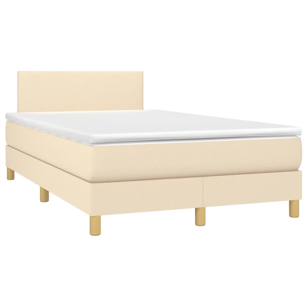 vidaXL Κρεβάτι Boxspring με Στρώμα & LED Κρεμ 120x190 εκ. Υφασμάτινο