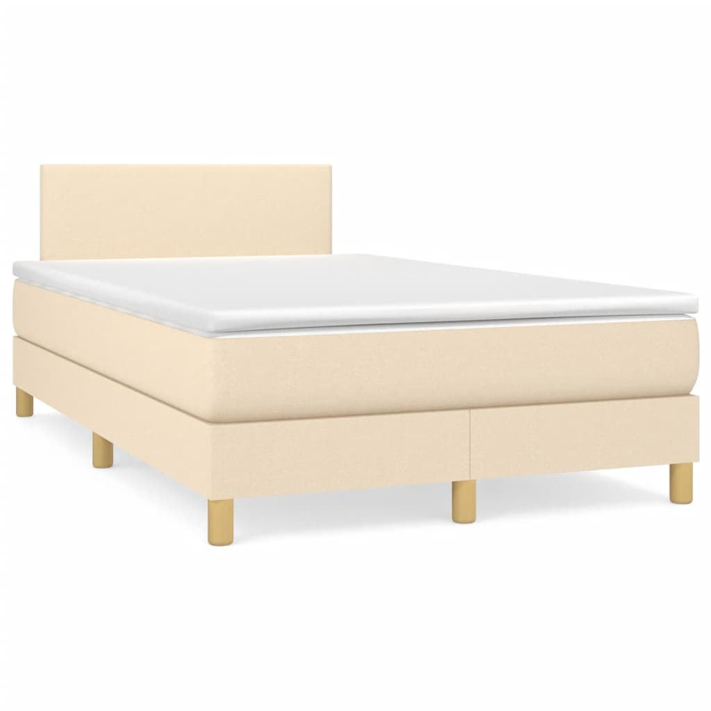 vidaXL Κρεβάτι Boxspring με Στρώμα & LED Κρεμ 120x190 εκ. Υφασμάτινο