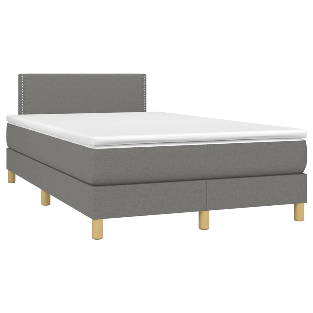 vidaXL Κρεβάτι Boxspring με Στρώμα & LED Σκ.Γκρι 120x190εκ. Υφασμάτινο
