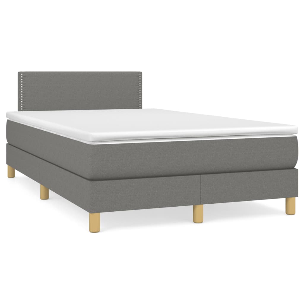 vidaXL Κρεβάτι Boxspring με Στρώμα & LED Σκ.Γκρι 120x190εκ. Υφασμάτινο