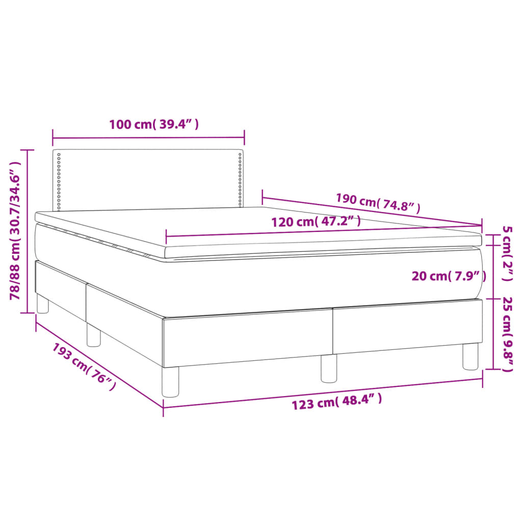 vidaXL Κρεβάτι Boxspring με Στρώμα & LED Μαύρο 120x190 εκ. Υφασμάτινο