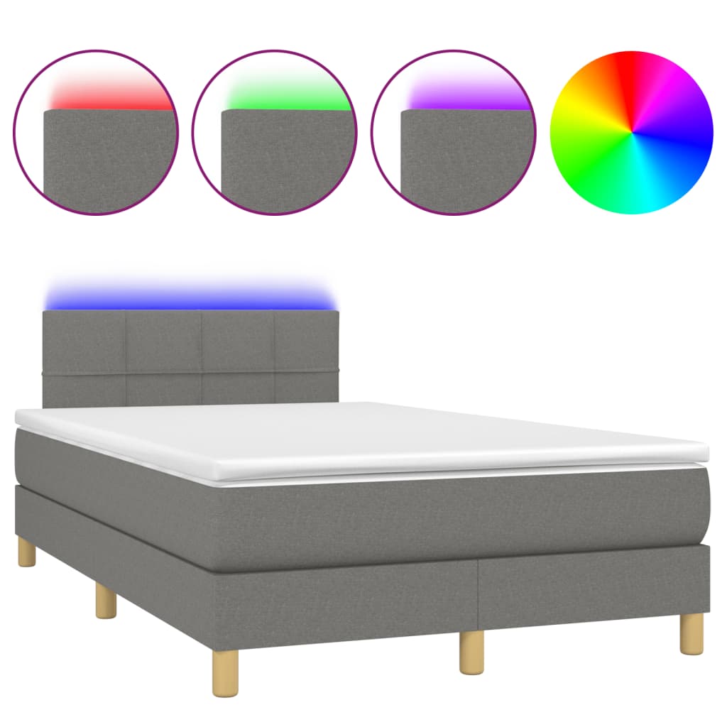vidaXL Κρεβάτι Boxspring με Στρώμα & LED Σκ.Γκρι 120x190εκ. Υφασμάτινο