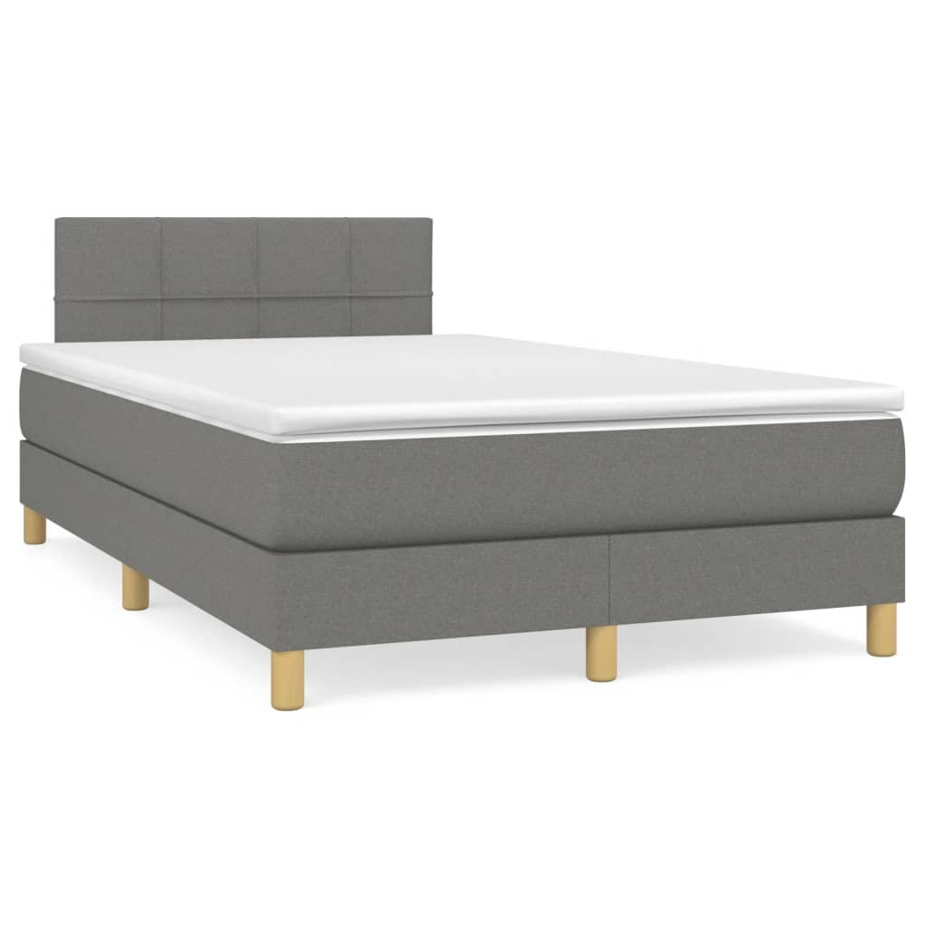 vidaXL Κρεβάτι Boxspring με Στρώμα & LED Σκ.Γκρι 120x190εκ. Υφασμάτινο