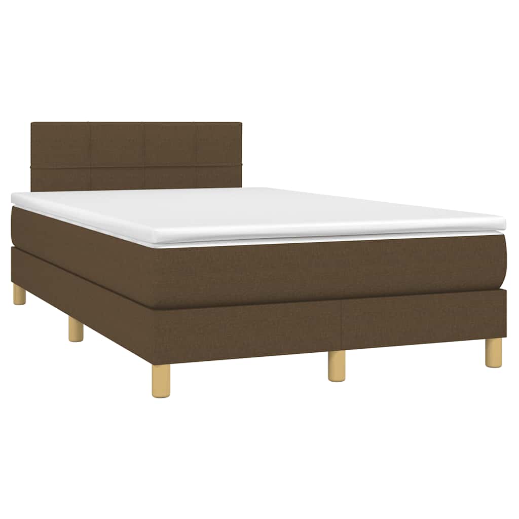 vidaXL Κρεβάτι Boxspring με Στρώμα & LED Σκ.Καφέ 120x190εκ. Υφασμάτινο